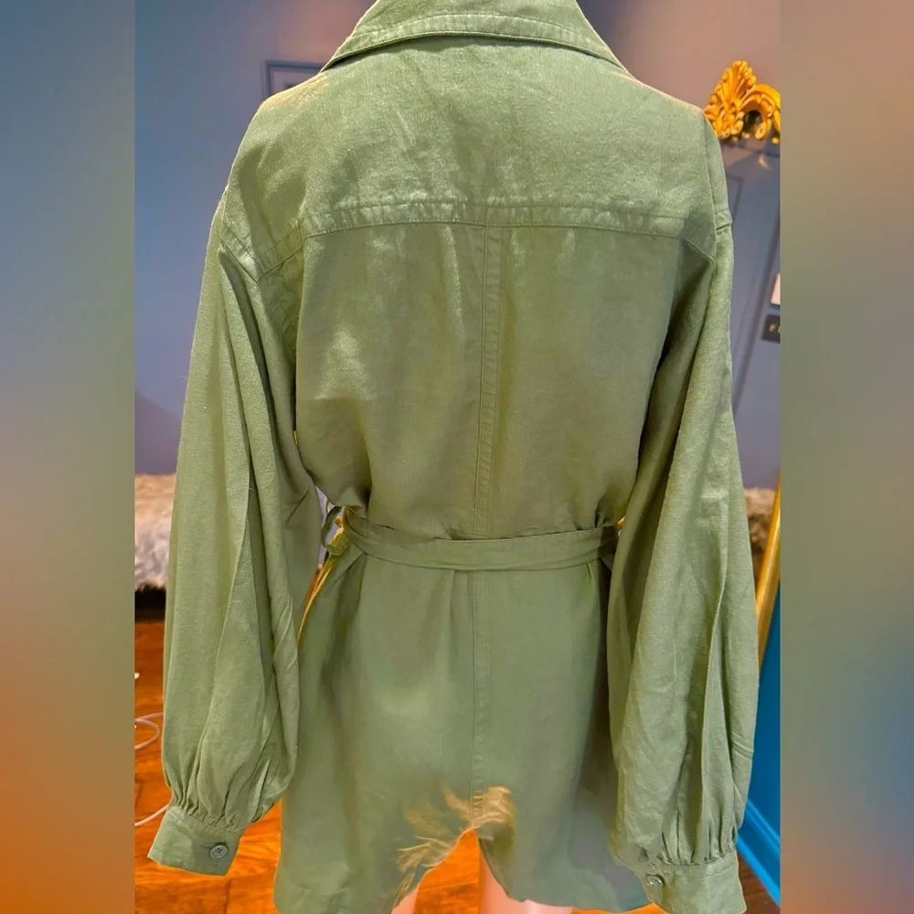 Banana Republic XS Petite Olive Linen Blend Belted Utility Romper